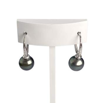Tweedehands oorbellen van 750 witgoud met Tahiti-parel en diamant
