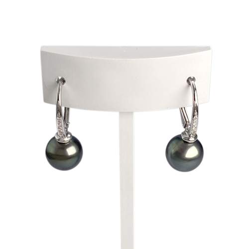 Boucles d'oreilles d'occasion or 750 blanc perle de tahiti diamant
