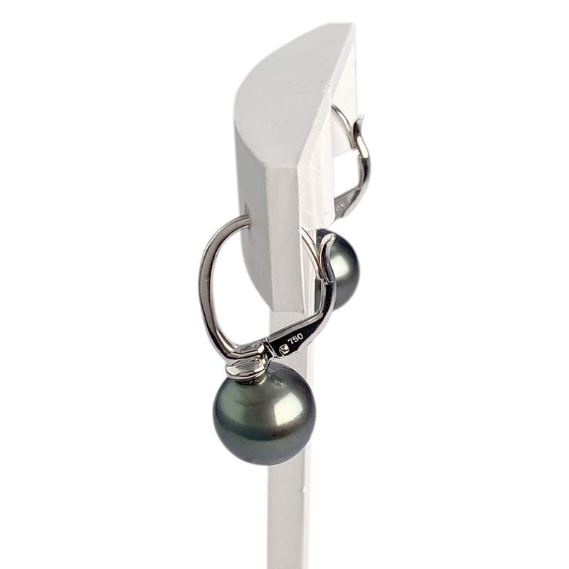 Boucles d'oreilles d'occasion or 750 blanc perle de tahiti diamant - vue 2
