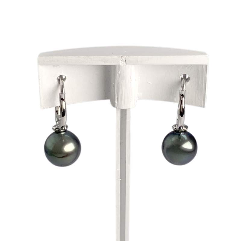 Boucles d'oreilles d'occasion or 750 blanc perle de tahiti diamant - vue 3