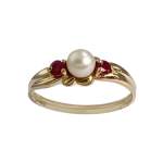 Bague d'occasion or 750 jaune perle de culture rubis - vue 1