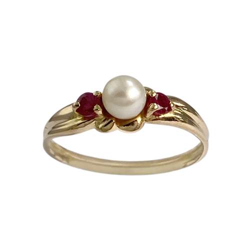 Bague d'occasion or 750 jaune perle de culture rubis