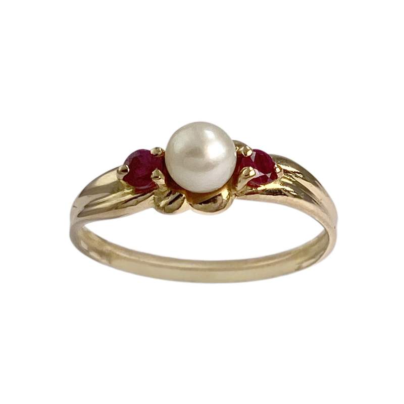 Bague d'occasion or 750 jaune perle de culture rubis - vue 1