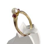 Bague d'occasion or 750 jaune perle de culture rubis - vue 2