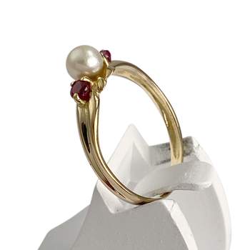 Bague d'occasion or 750 jaune perle de culture rubis