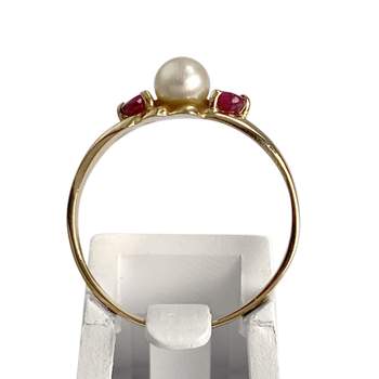 Bague d'occasion or 750 jaune perle de culture rubis