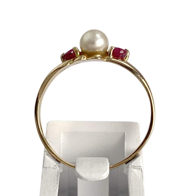 Bague d'occasion or 750 jaune perle de culture rubis - vue 3