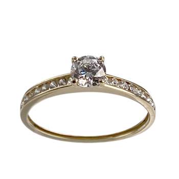 Tweedehands ring van 375 geelgoud met synthetische zirkoniumoxiden