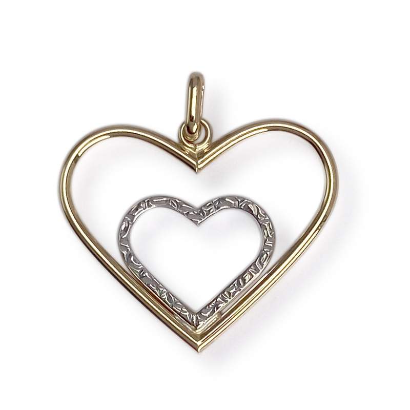 Pendentif d'occasion 2 ors 750 double coeur - vue 1