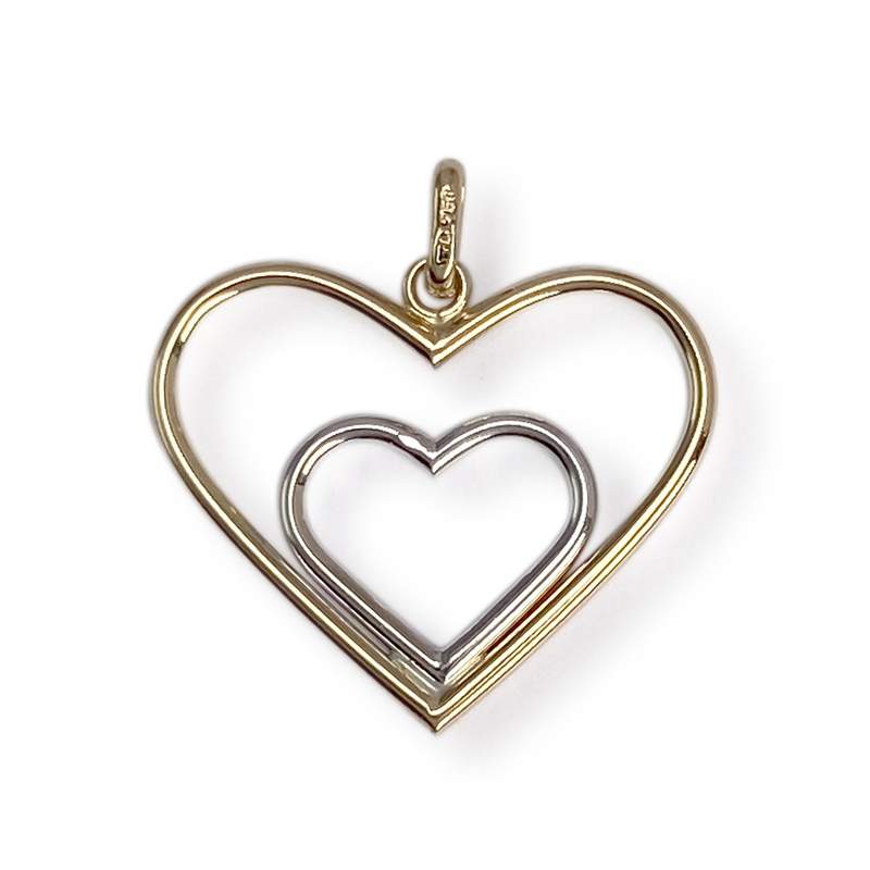 Pendentif d'occasion 2 ors 750 double coeur - vue 2
