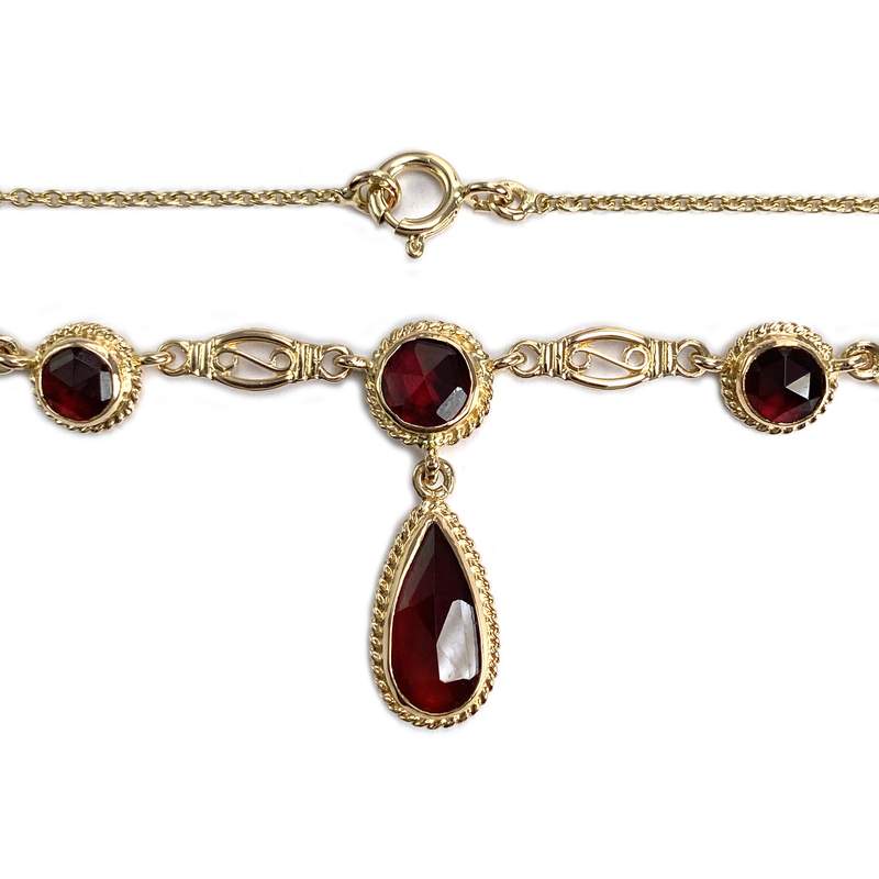 Collier d'occasion or 750 jaune maille forcat grenat - vue 3