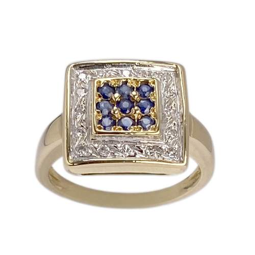 Pre-owned 18K two-tone gold ring with diamonds and sapphires