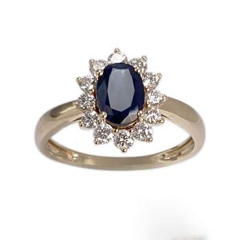 Bague d'occasion or 375 jaune saphir diamant
