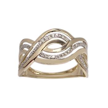 Tweekleurige tweedehands ring van 375 goud met diamant