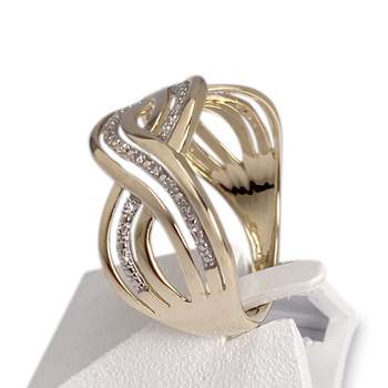 Tweekleurige tweedehands ring van 375 goud met diamant