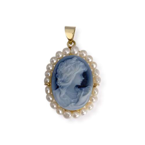 Pendentif d'occasion or 750 jaune perle de culture camee