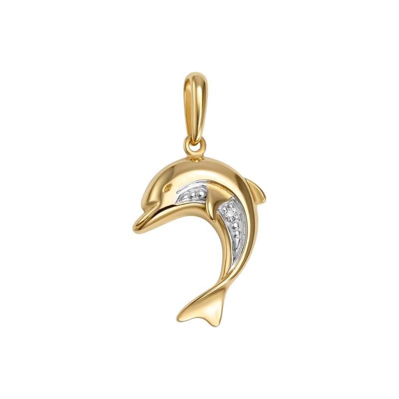 Pendentif d'occasion or 750 2 tons dauphin diamant - vue 1