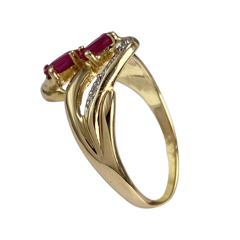 Bague d'occasion or 750 2 tons diamant rubis - vue 2