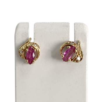 Boucles d'oreilles d'occasion or 750 jaune rubis diamant