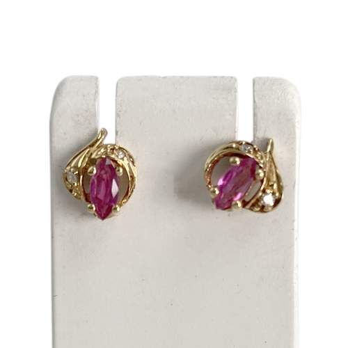 Boucles d'oreilles d'occasion or 750 jaune rubis diamant