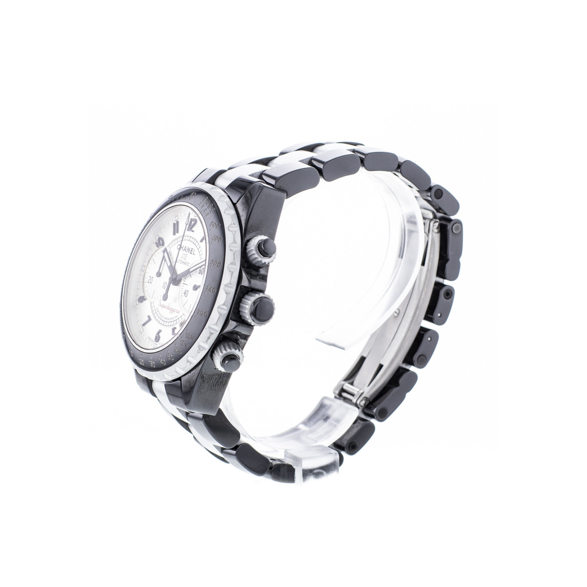 Montre d'occasion CHANEL J12 Superleggera Chronographe homme mouvement automatique certifié (cosc) bracelet céramique - vue D2