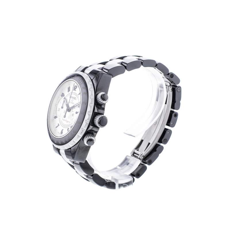 Montre d'occasion CHANEL J12 Superleggera Chronographe homme mouvement automatique certifié (cosc) bracelet céramique - vue D2