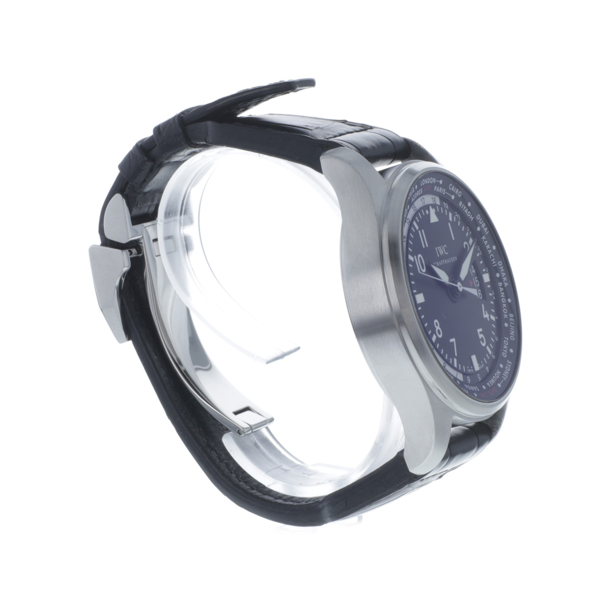Montre d'occasion IWC Pilot Worldtimer homme automatique bracelet cuir d'origine - vue 2