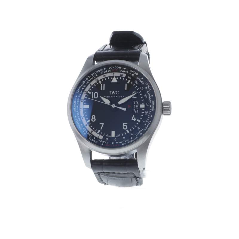 Montre d'occasion IWC Pilot Worldtimer homme automatique bracelet cuir d'origine - vue 4