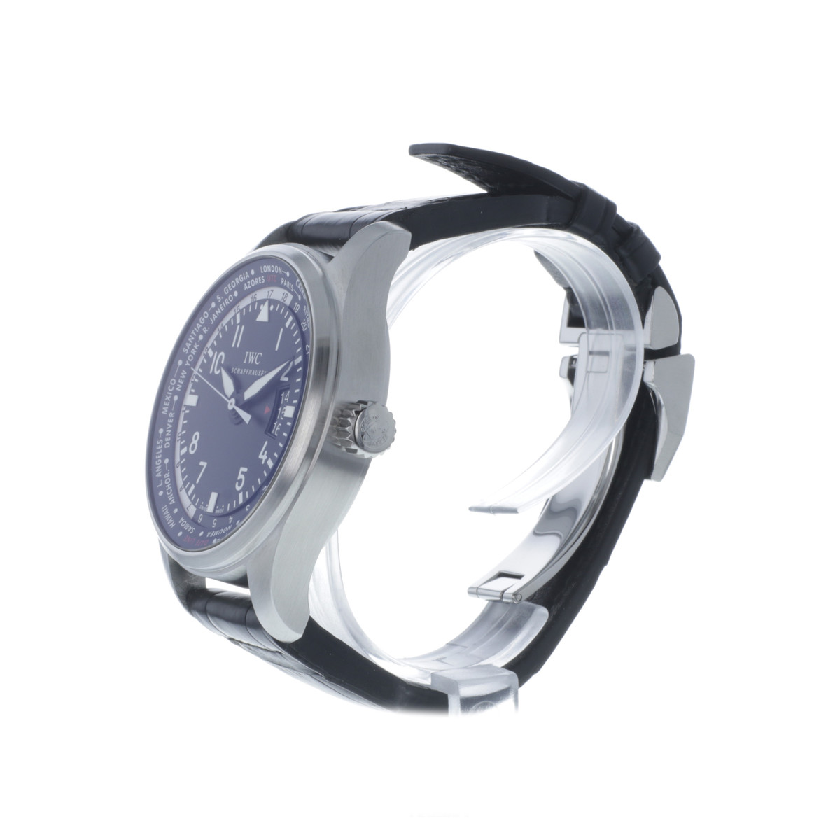 Montre d'occasion IWC Pilot Worldtimer homme automatique bracelet cuir d'origine - vue D2