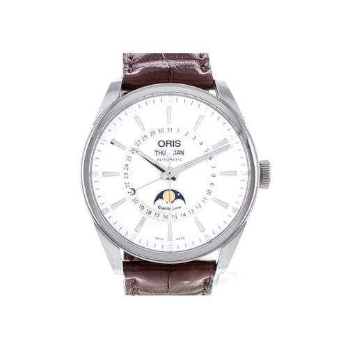 Montre d'occasion ORIS Artix Complication Phase de lune homme automatique bracelet cuir d'origine