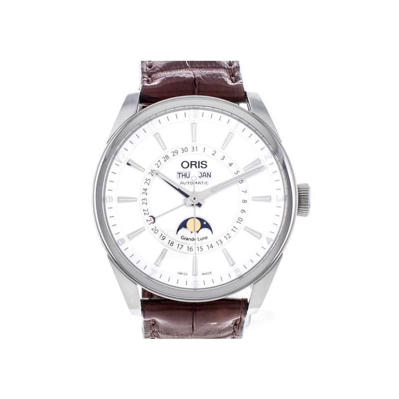 Montre d'occasion ORIS Artix Complication Phase de lune homme automatique bracelet cuir d'origine - vue 1