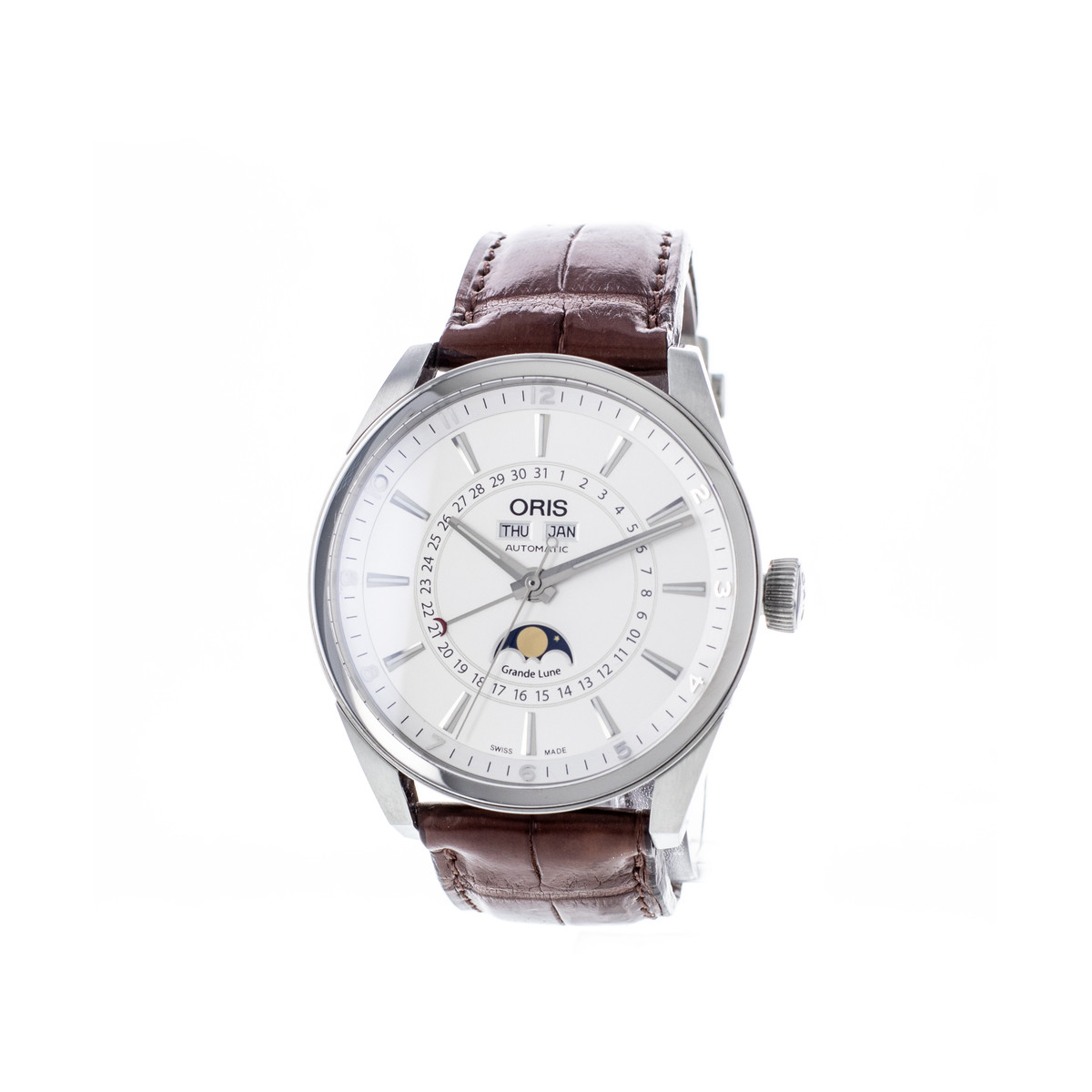 Montre d'occasion ORIS Artix Complication Phase de lune homme automatique bracelet cuir d'origine - vue 4