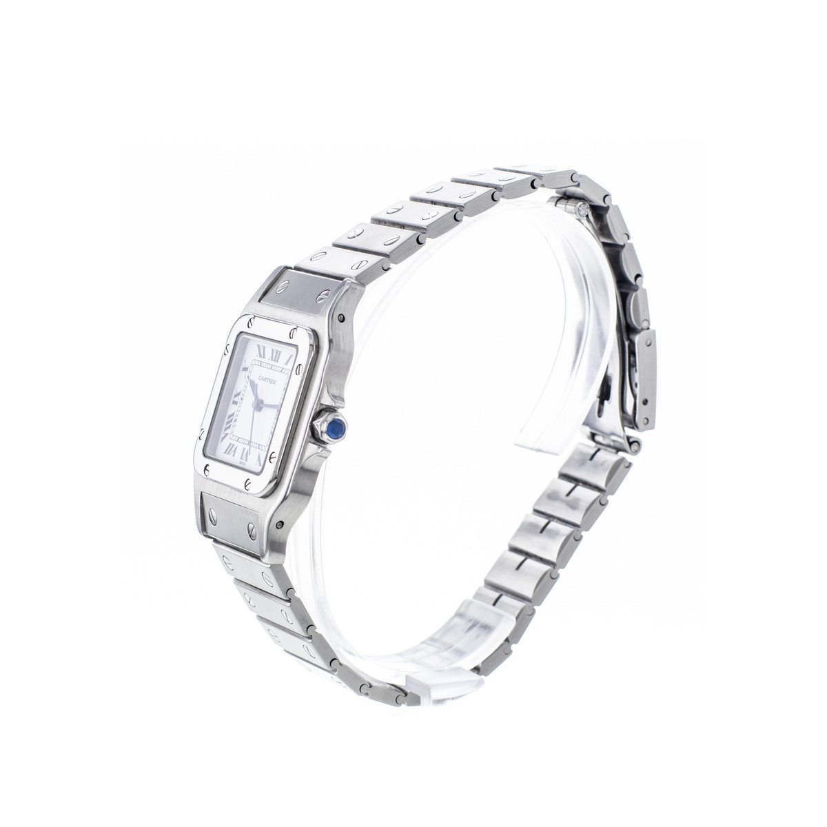 Montre d'occasion CARTIER Santos mixte automatique bracelet acier - vue D2