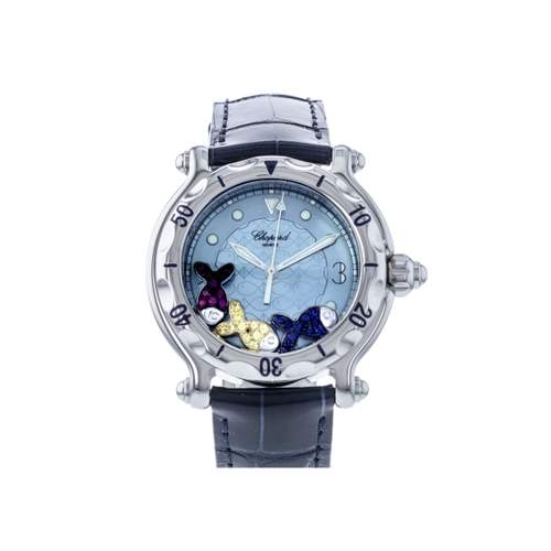 Montre d'occasion CHOPARD Happy Sport Fish femme quartz bracelet cuir d'origine
