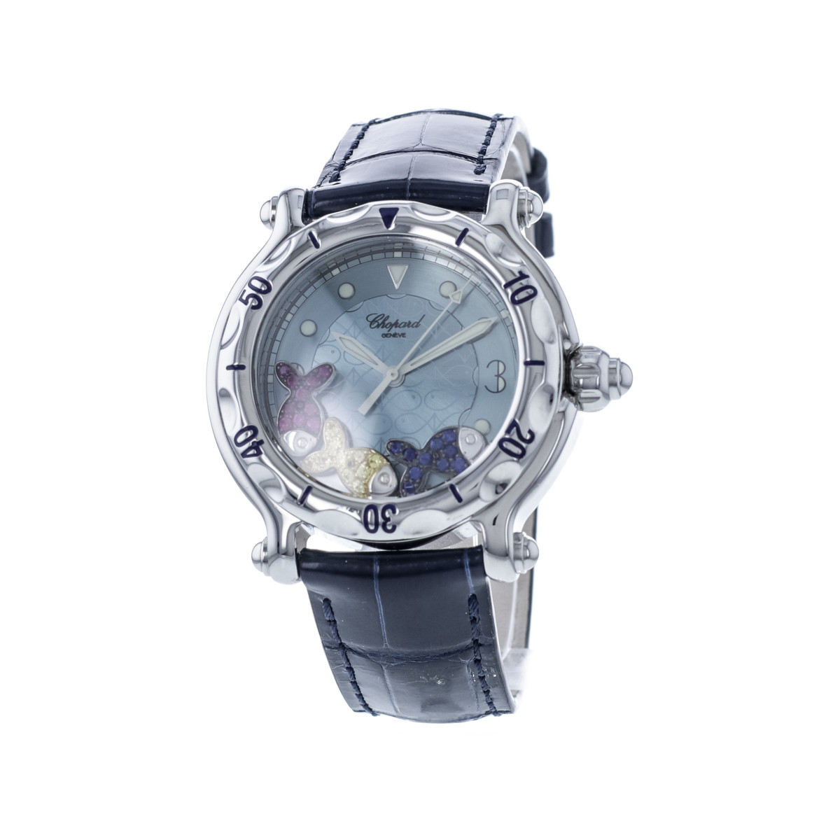Montre d'occasion CHOPARD Happy Sport Fish femme quartz bracelet cuir d'origine - vue 4