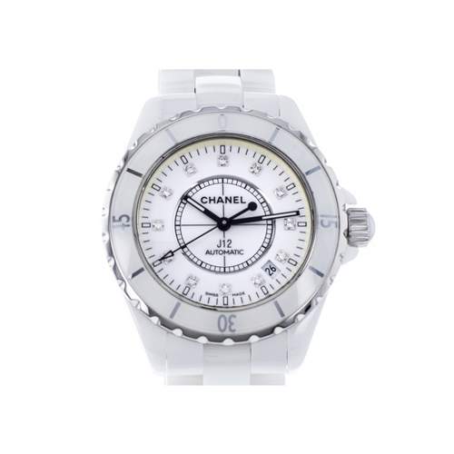 Montre d'occasion CHANEL J12 Blanche Diamants femme automatique bracelet céramique