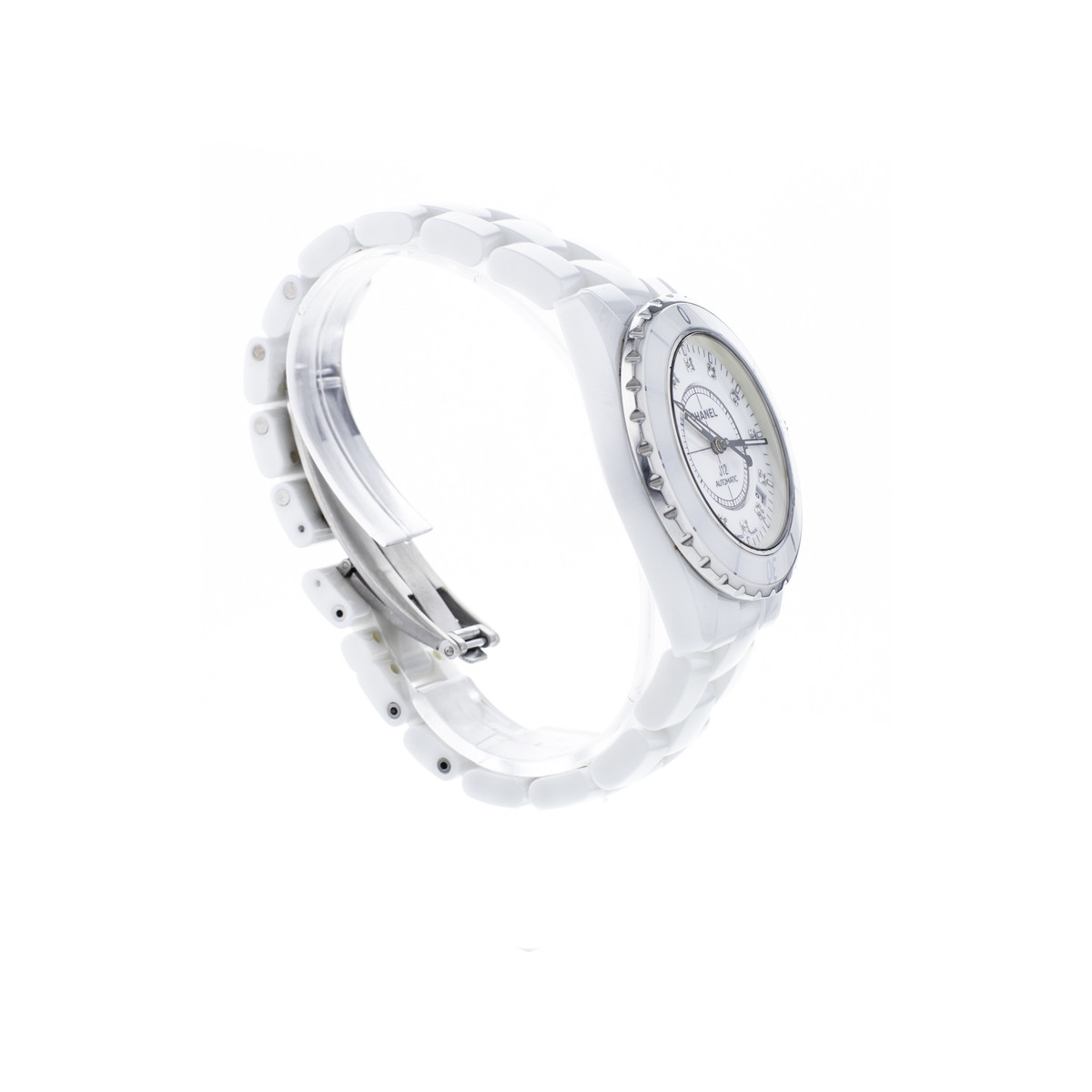 Montre d'occasion CHANEL J12 Blanche Diamants femme automatique bracelet céramique - vue 2