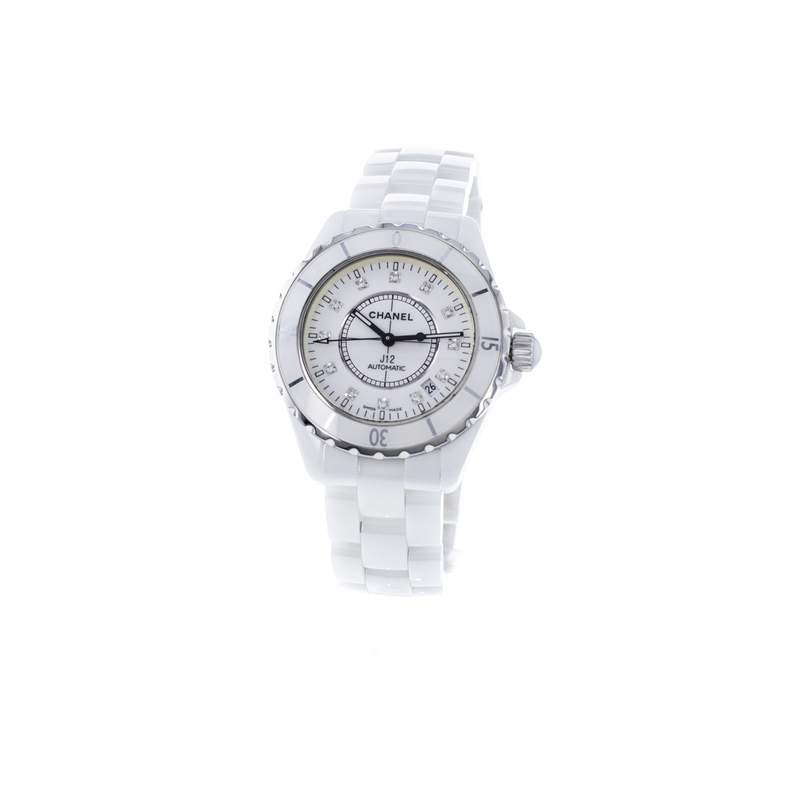 Montre d'occasion CHANEL J12 Blanche Diamants femme automatique bracelet céramique - vue 4