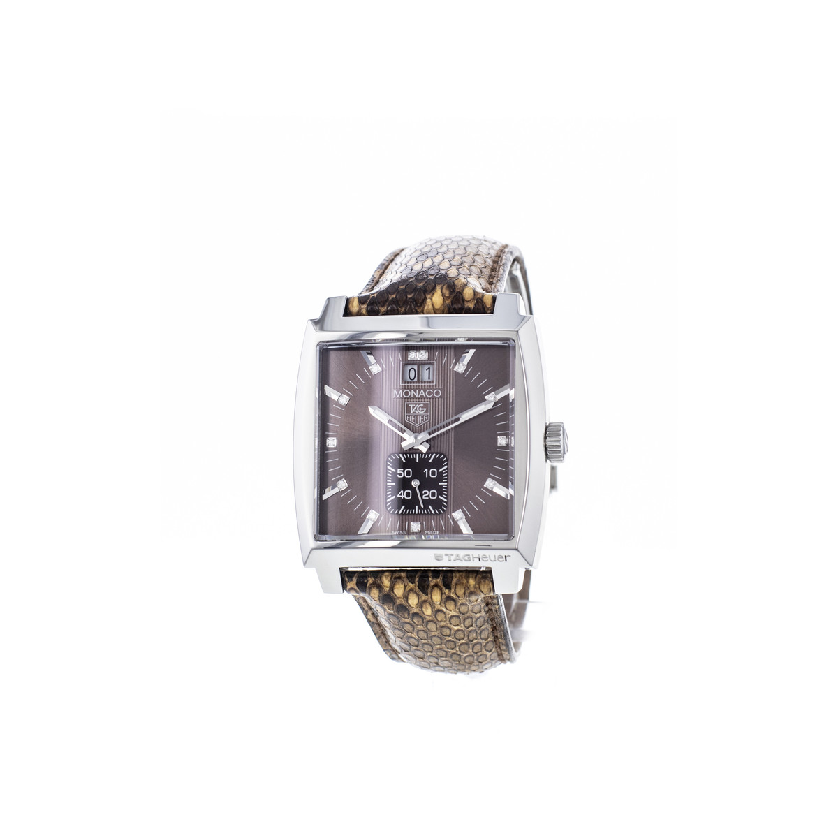 Montre d'occasion TAG HEUER Monaco Lady Diamants femme quartz bracelet cuir cresus - vue 4