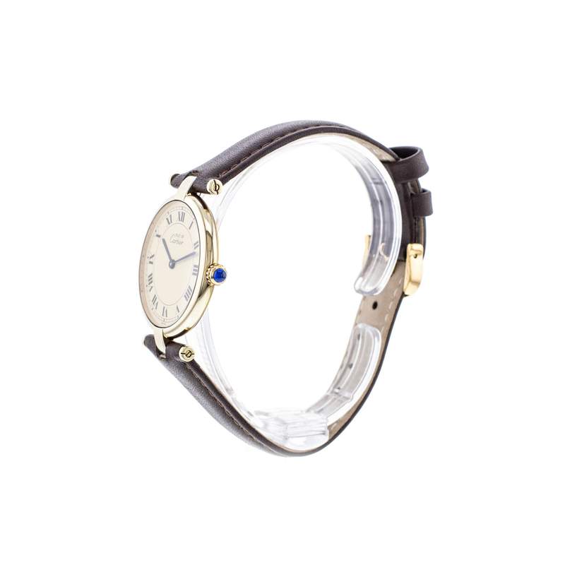 Montre d'occasion CARTIER Must Vendôme femme quartz bracelet cuir cresus - vue D2