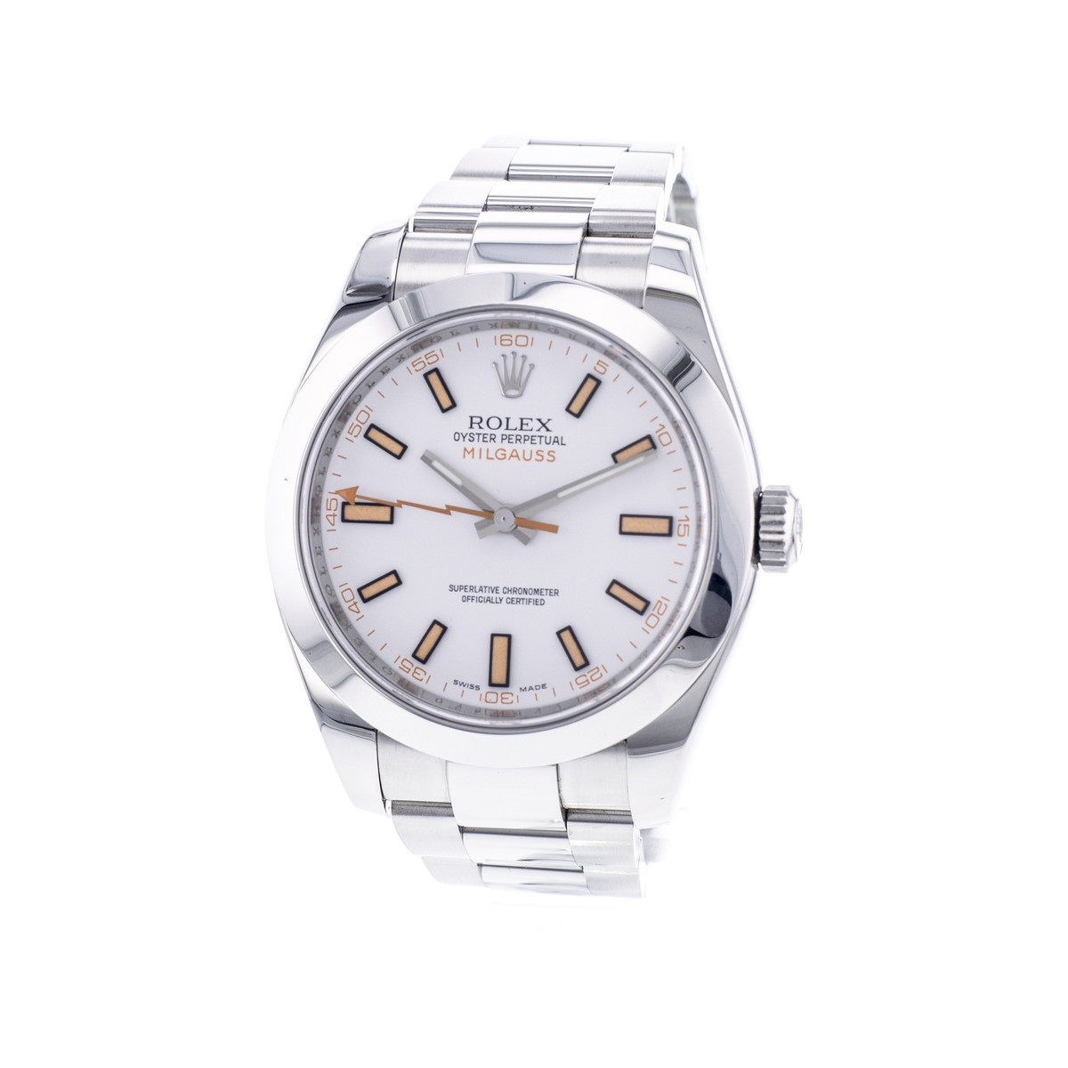 Montre d'occasion ROLEX Milgauss homme mouvement automatique certifié (cosc) bracelet acier - vue 4