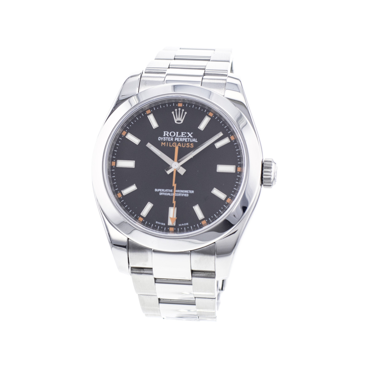 Montre d'occasion ROLEX Milgauss homme mouvement automatique certifié (cosc) bracelet acier - vue 4