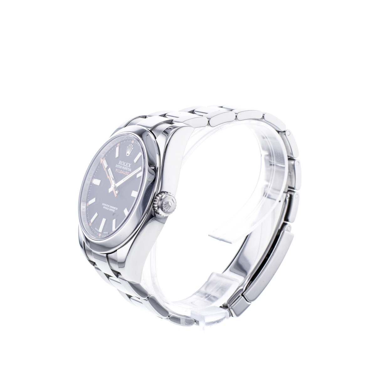 Montre d'occasion ROLEX Milgauss homme mouvement automatique certifié (cosc) bracelet acier - vue D2