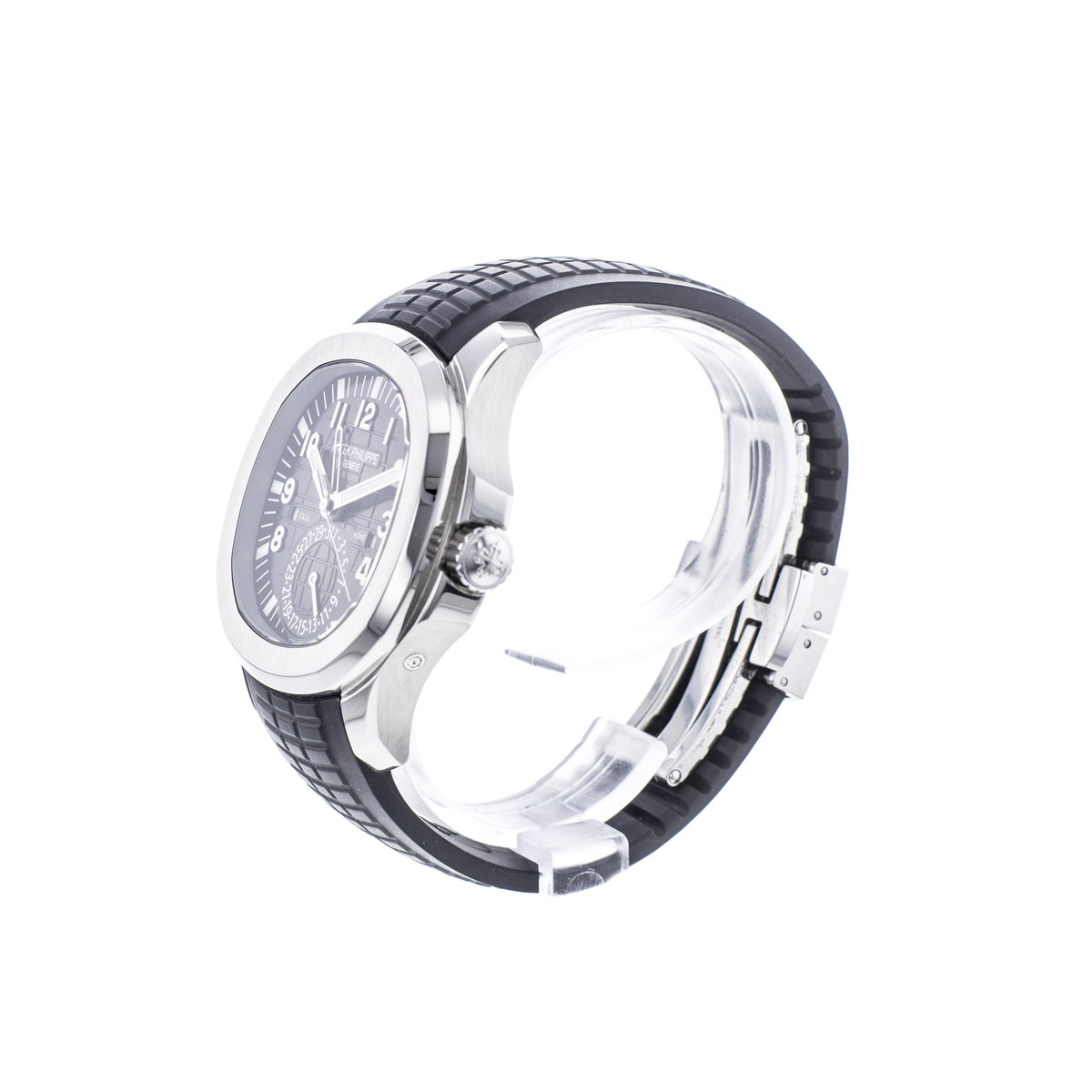 Montre d'occasion PATEK PHILIPPE Aquanaut Travel Time homme mouvement automatique certifié (cosc) bracelet caoutchouc - vue D2