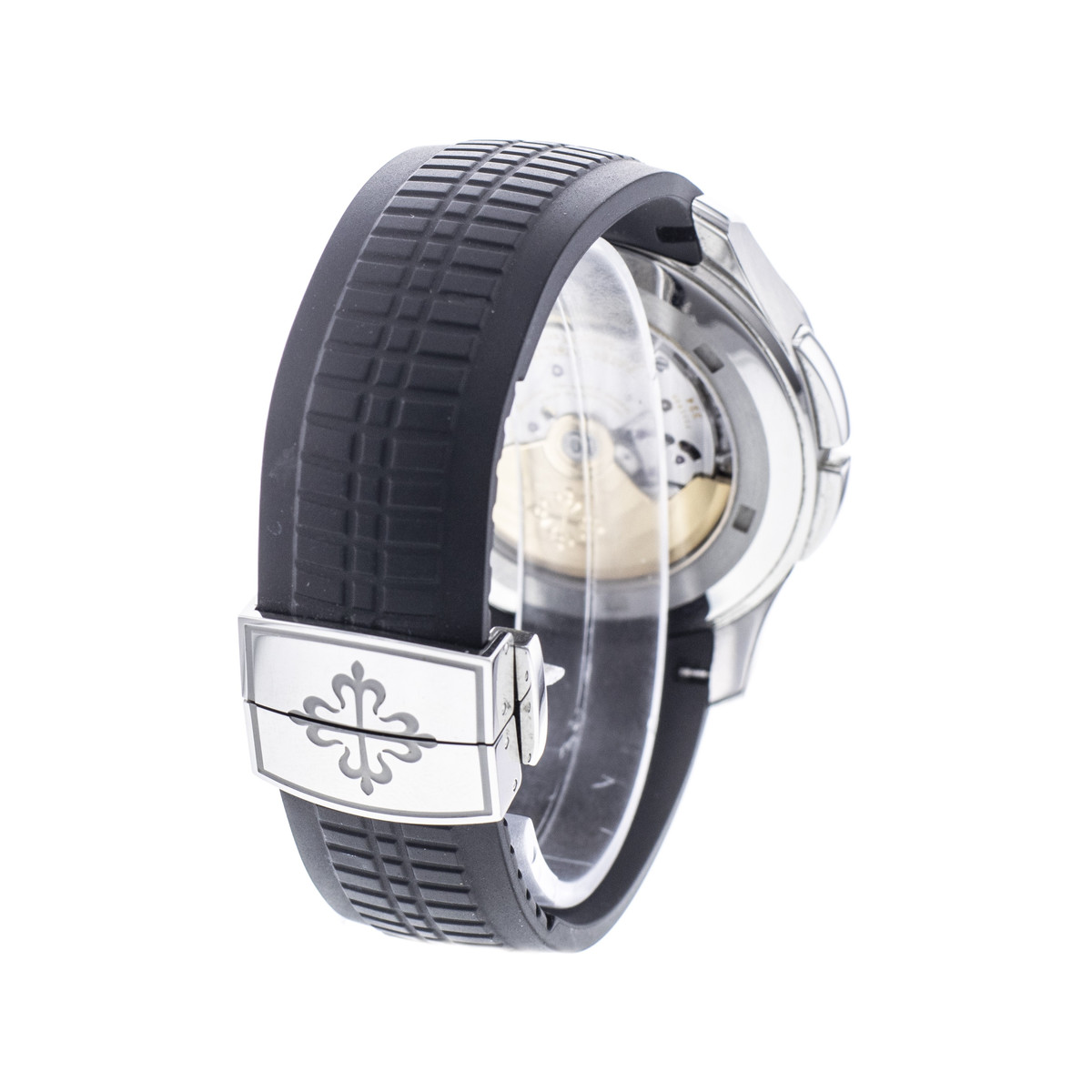 Montre d'occasion PATEK PHILIPPE Aquanaut Travel Time homme mouvement automatique certifié (cosc) bracelet caoutchouc - vue D4
