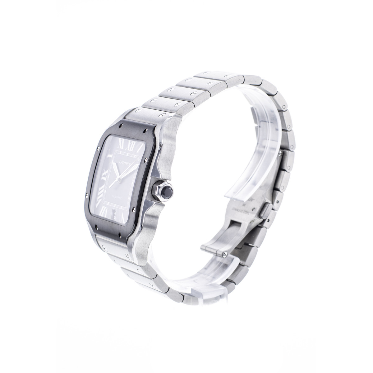 Montre d'occasion CARTIER Santos homme automatique bracelet acier - vue D2