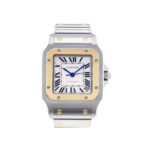 Montre d'occasion CARTIER Santos Galbée XL homme automatique bracelet or jaune 750/000 et acier
