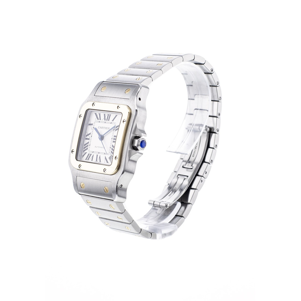 Montre d'occasion CARTIER Santos Galbée XL homme automatique bracelet or jaune 750/000 et acier - vue D2