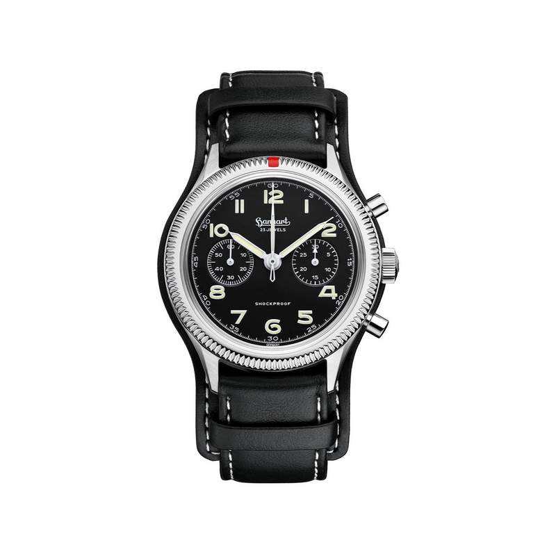 Montre d'occasion HANHART 1882 417ES - 42mm homme mécanique bracelet cuir d'origine - vue 1