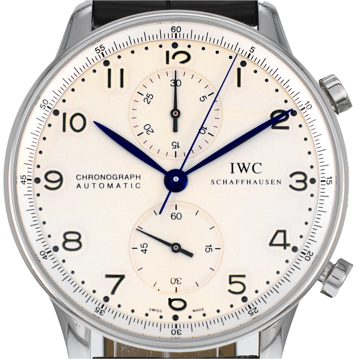 Montre d'occasion IWC Portugaise Chronographe homme automatique bracelet cuir cresus - vue D1